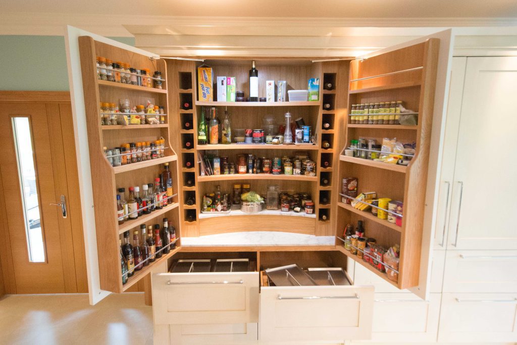Larder unit with shaped spice & bottle racks