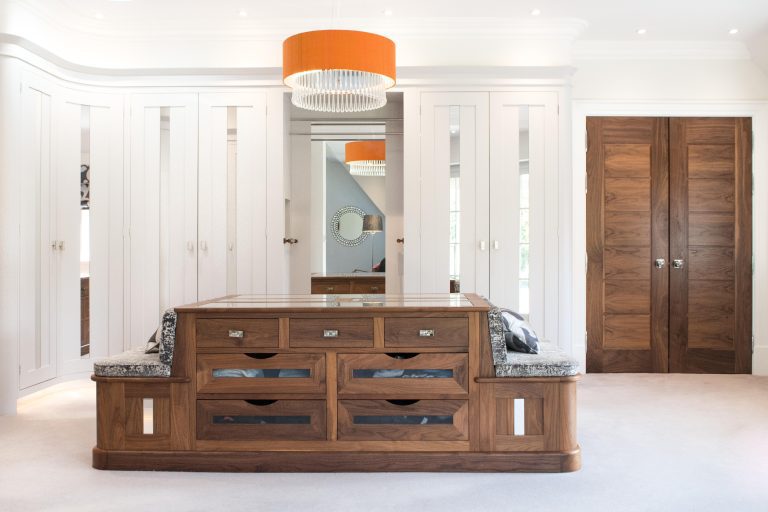 Bespoke dressing room with black walnut island