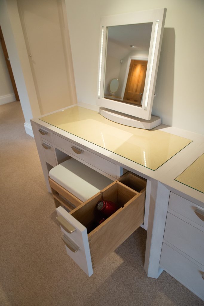 Dressing table with LED mirror, pull out drawer with dividers